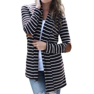 MERRY FUN BLACK STRIPED CARDIGAN WITH ELBOW PATCHES Size: SMALL